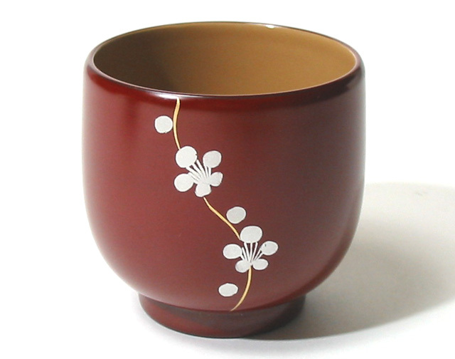 蒔絵梅文 黒漆急須と湯呑み5客セット 中棗 槍梅蒔絵 黒 漆塗り 12-16009 漆器の井助