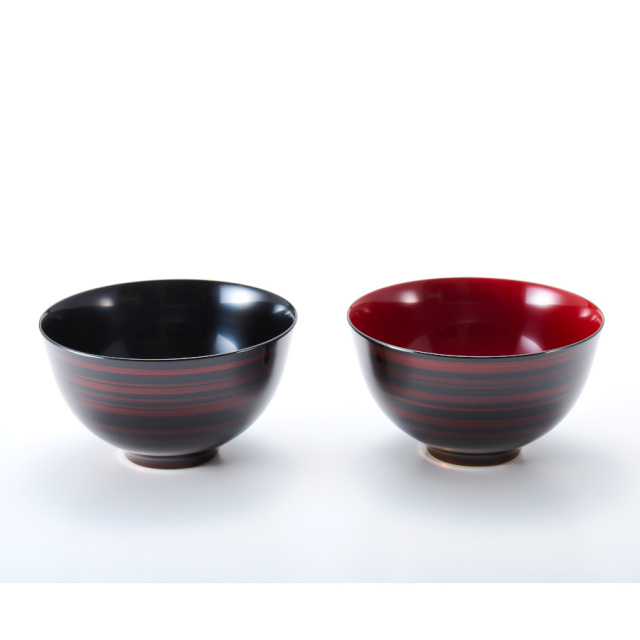 ペア大椀 白檀 彩波 漆塗り 麺鉢・丼鉢 12-03701 漆器の井助