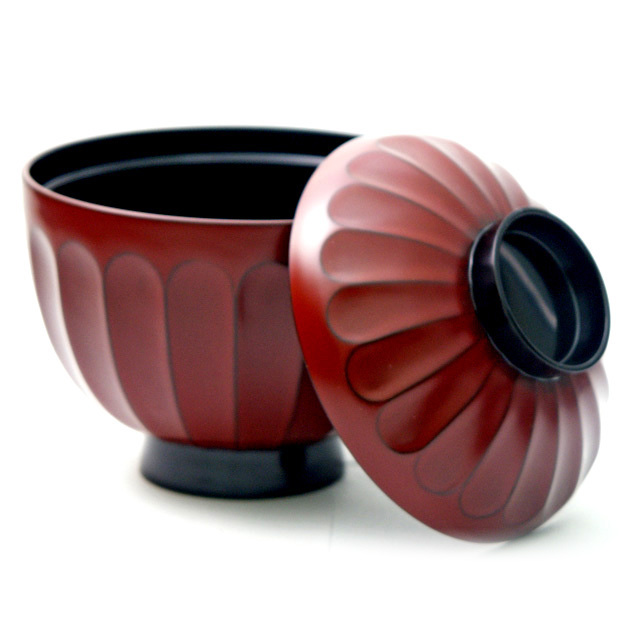 菊割吸物椀 古代根来    漆塗り