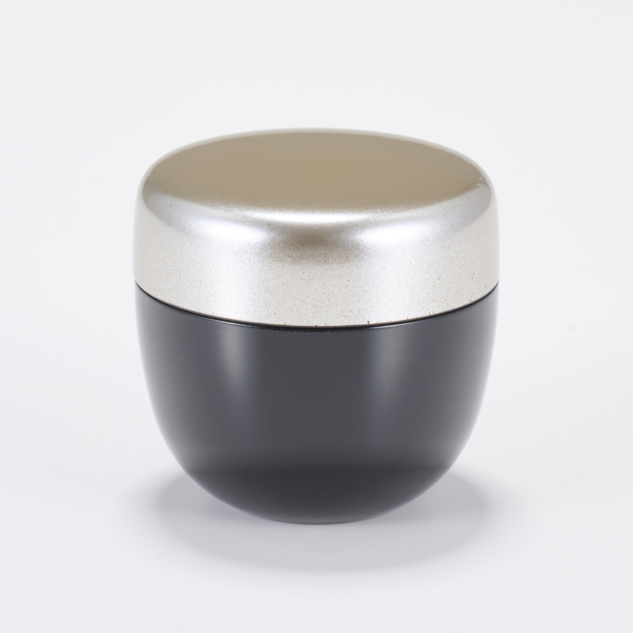 シルバー棗 黒塗分け 小 ／漆塗りなつめ お茶道具