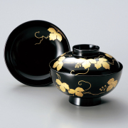 吸物椀 箔つた蒔絵 黒   漆塗り 12-00505