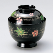 小吸物椀 春秋ちらし 黒   木製 漆塗り 12-00701