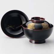 雑煮椀 朱/溜 沈金若松 漆塗り　12-01203/01204