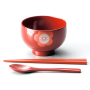 汁椀 うめ お子様用はしスプーンセット｜漆塗りのお椀・味噌汁椀 子供用食器　12-01705/01706