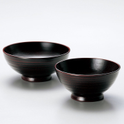 夫婦飯椀 地の粉（大・小） 古代朱/溜セット   2客セット 木製 漆塗り　12-03305/03306
