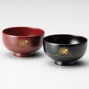 夫婦椀 一会松 消溜・古代朱    2客セット 木製 漆塗り　12-03603