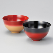 夫婦椀 美味しい椀ペア かすみ内朱・内黒 2客セット 漆塗り　12-03703