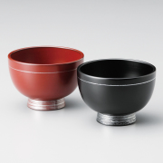 夫婦椀 銀ライン 4.1寸 多用椀ペア 朱・黒 2客セット 漆塗り　12-03905