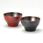 お茶カップペア 黒・朱  2客セット  漆塗り・木製　(製造中止)