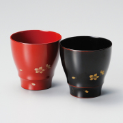フリーカップ 沈金さくら 溜・朱 ペア 2客セット   漆塗り　12-05104