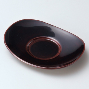 小判茶托 4.5 溜 5枚セット  漆塗り・木製　12-05702