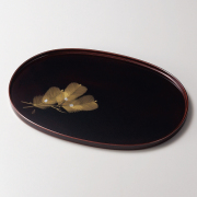 小判盆 沈金松 溜   木製 漆塗り　12-10004