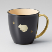 マグカップ ねこ 持ち手金 内白　黒/朱/ピンク/洗朱/ブルー 12-05401～05405