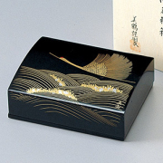 名刺箱(大)沈金 波に鶴 黒   木製 漆塗り 名刺ケース・名刺入れ　12-12307