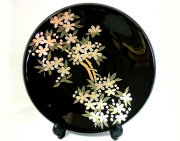 飾り皿 沈金 伊藤若冲写し   木製 漆塗り 絵皿 インテリア【製造中止・在庫限り】