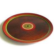 丸盆 独楽文様 尺 木製 漆塗り トレー　FC4-16