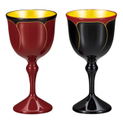 冷酒ペアカップ 花ライン 内金箔   木製 漆塗り　FC13-16