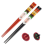 夫婦箸セット 独楽文様 コマ箸置付 赤・黒　FC3-7