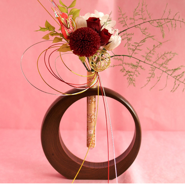 プリザーブドフラワー 新月花 小 新年・新春の漆器花生けセット