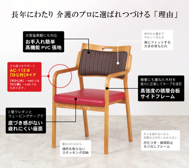 Care-112-AC ダイニングチェア 肘付き 軽量 スタッキング 高齢者