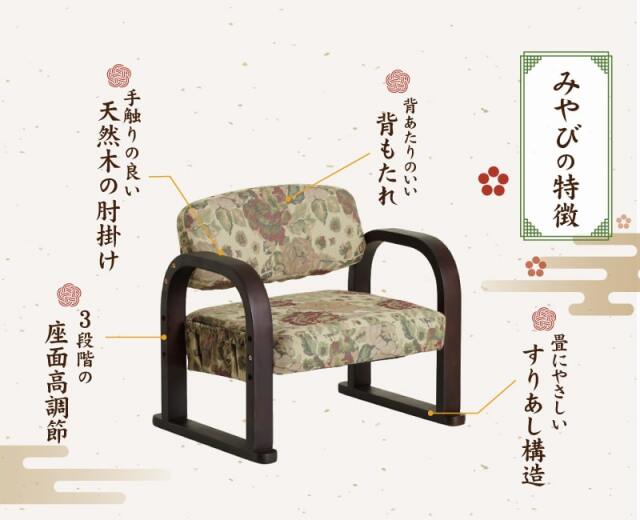 ADAL 雅 クッション付座椅子 4脚 アダル みやび 和風 高級座椅子