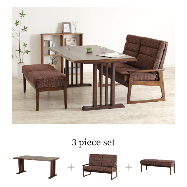 Needs ダイニングテーブルセット 3点 4人掛け テーブル 幅165cm ベンチ