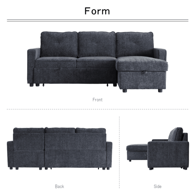 ZCS ソファ 3人掛け カウチソファー 幅210cm 肘掛付 座面下収納 ソファ