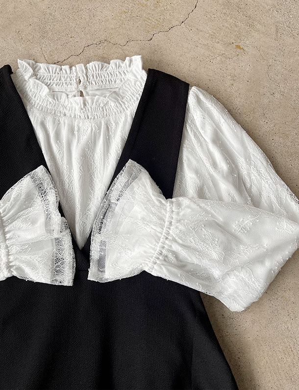 　レース裏地付きプチハイネックブラウス