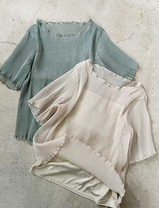 『　バズってるキャミ付きメロウトップス最新作！入荷待ちが凄いミント注目！　』インナー付き楊柳メロウプルオーバー