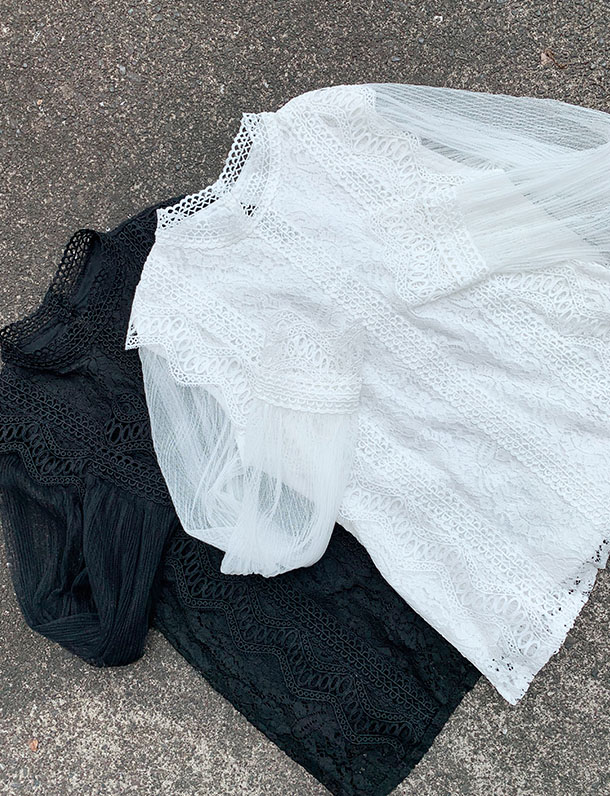 【超かわいい！】【人気の為/品薄】　『　あの神レースが限定超プチプラ高見えで登場！　』　プリーツチュールゆるふわトレンドのシアー袖デザインの神レースブラウス限定発売！