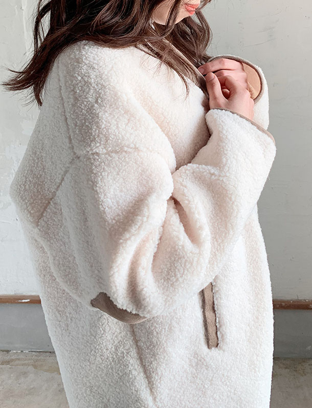 【高見え！可愛い！】『　超高見え！ボアとエルボーパッチがたまらなく可愛い・・・・　』　ボアとスウェード切り替え。エルボーパッチも可愛いプルオーバー