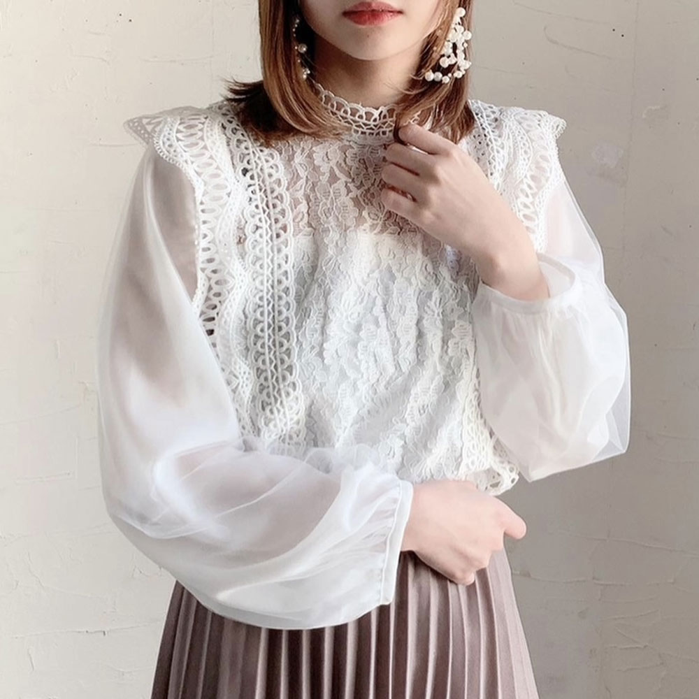 【重要/予約2月中旬入荷予定/着日指定不可】　スプリングセール！ 【入荷待ちが凄い！】   『　インスタサブ垢で大バズり！　』   一枚で女性らしさが手に入る◎レース+シフォン+チュール切替ブラウス