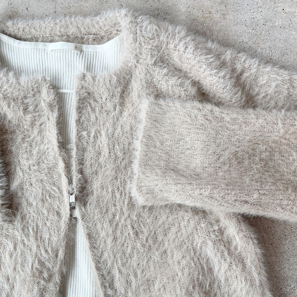 【重要/予約11月上旬入荷予定/着日指定不可】　秋得　『　インスタサブ垢で大人気！　』　Wジップショート丈シャギーニットカーディガン