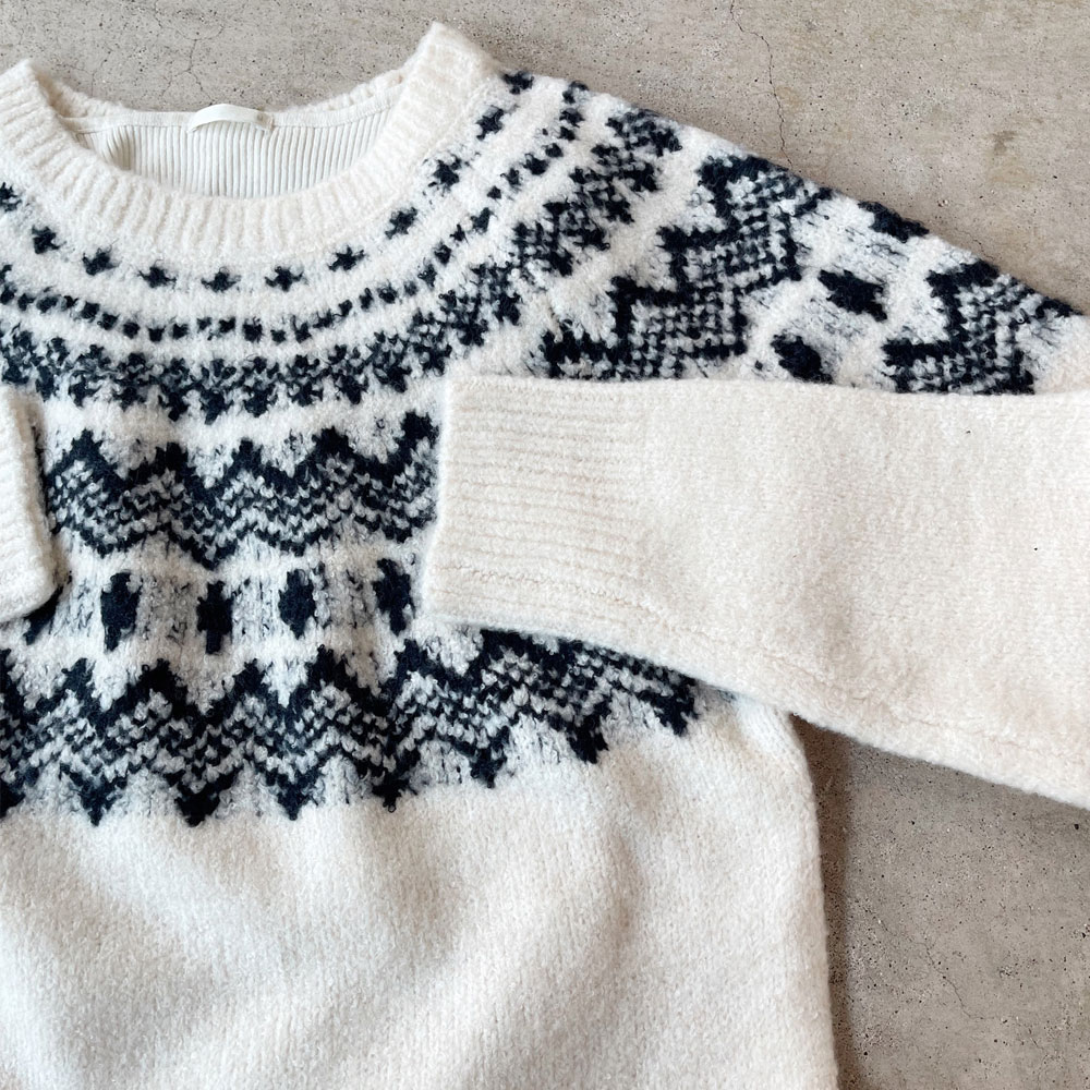 『　インスタサブ垢で大人気！　』　洗えるニット クルーネックニット ふんわりノルディック柄ニット ジャガードニット