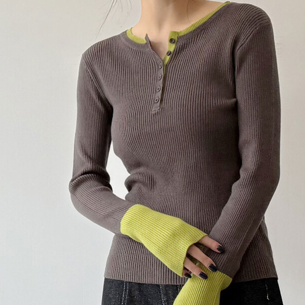 【2月中旬入荷予定】 ウィンターセール！【メール便対応】オータムセール　『　インスタで大人気！　』　配色クールクールキーネックプルオーバー