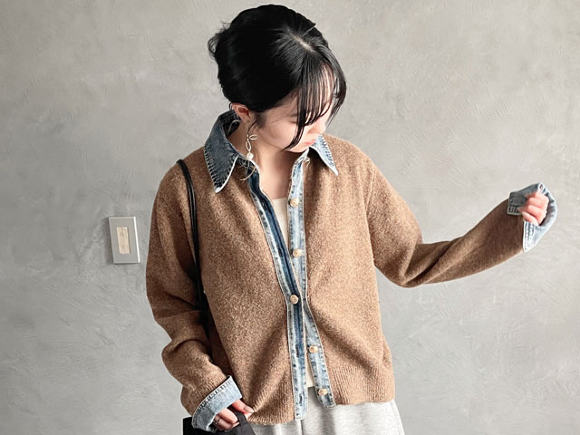 期間限定！11/9までの出品です！おしゃれニットデニム切り替えカーディガン 20251017ok128.jpg