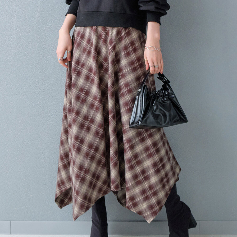 チェック柄イレヘムロングスカート