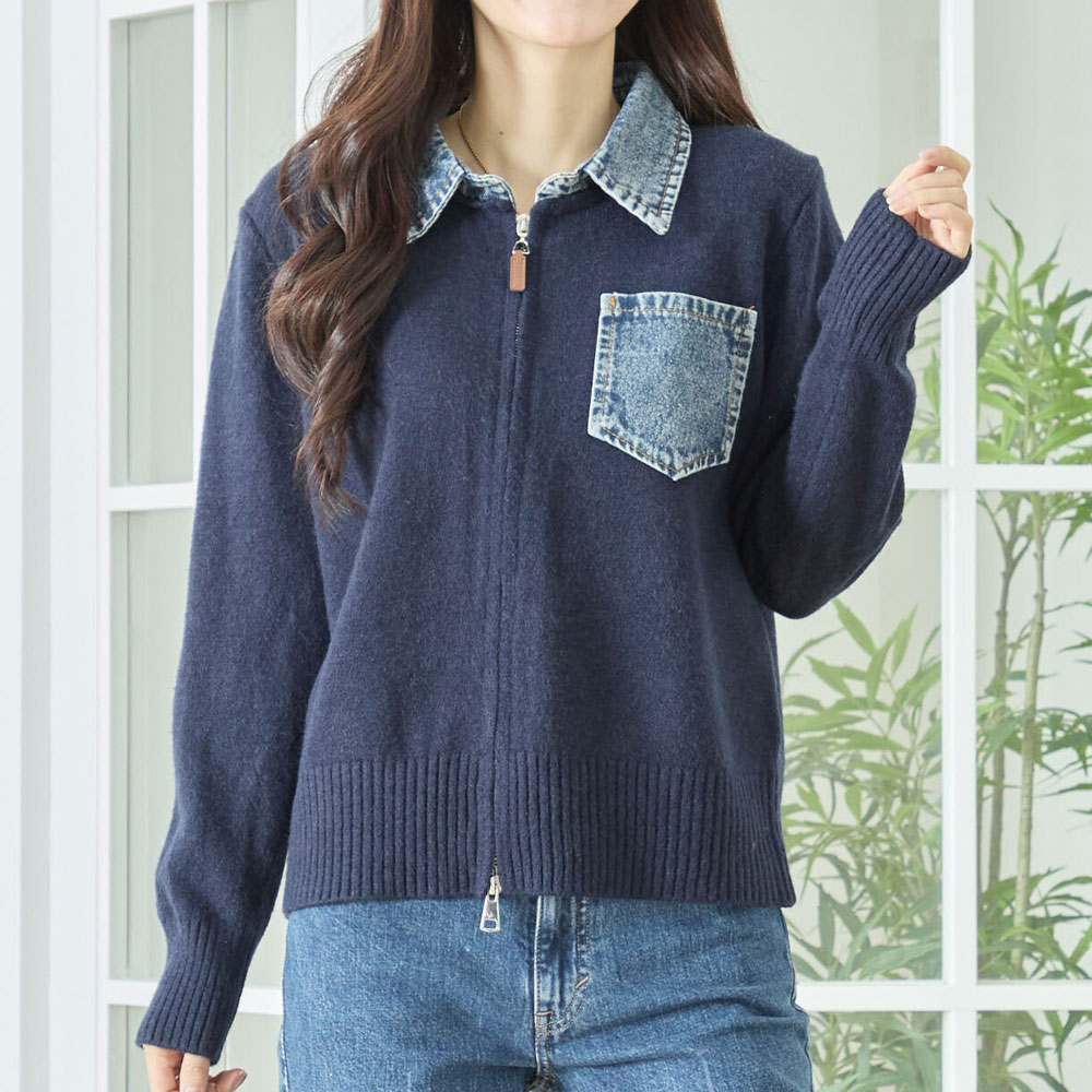 クリスマスセール【即納】   　『　インスタサブ垢で大人気！　』  new  デニム切替ニットカーディガン