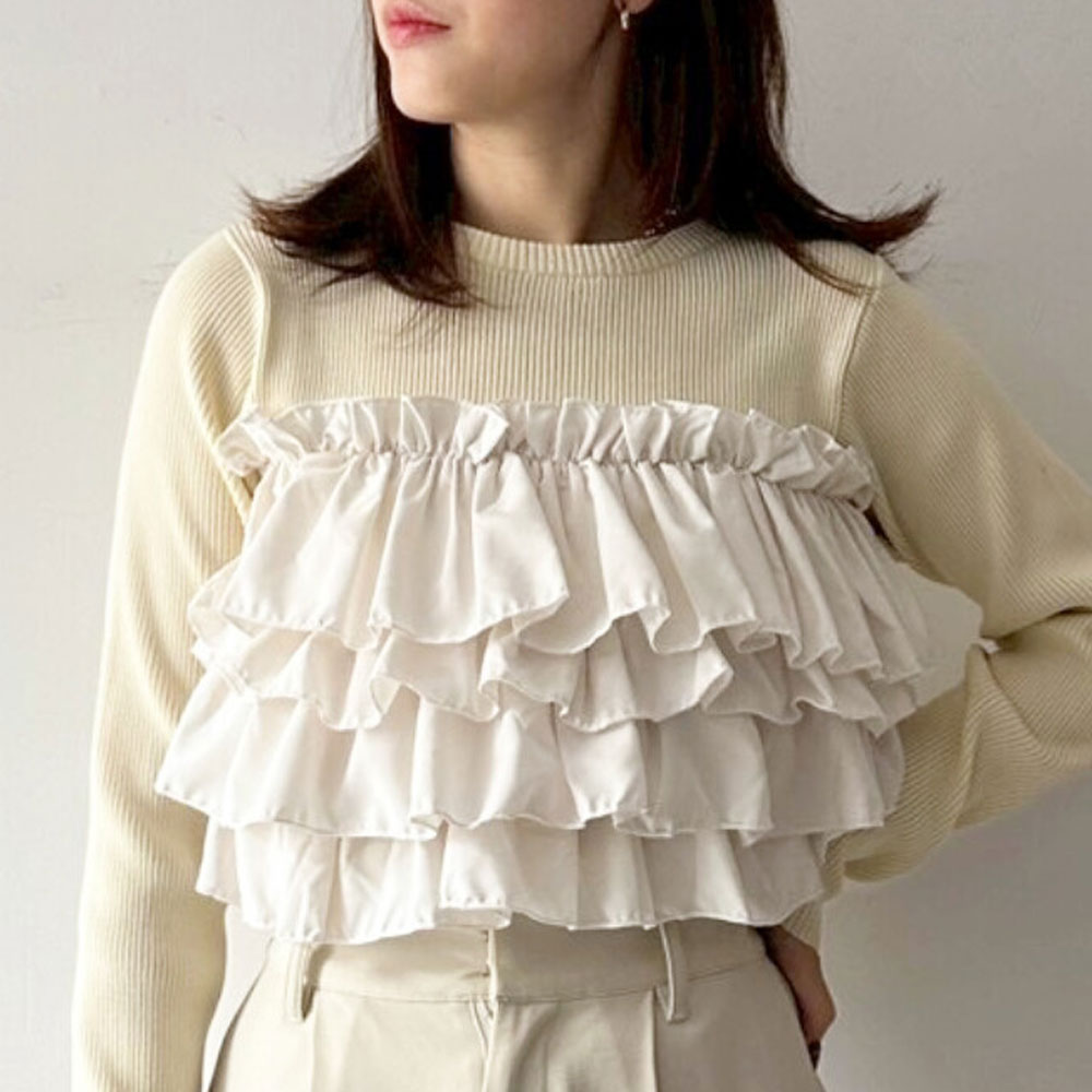 ウィンターセール！　【1月上旬入荷予定】『　インスタで大人気！　』　【2026春新作】スポンジニットフリルビスチェ見えプルオーバー