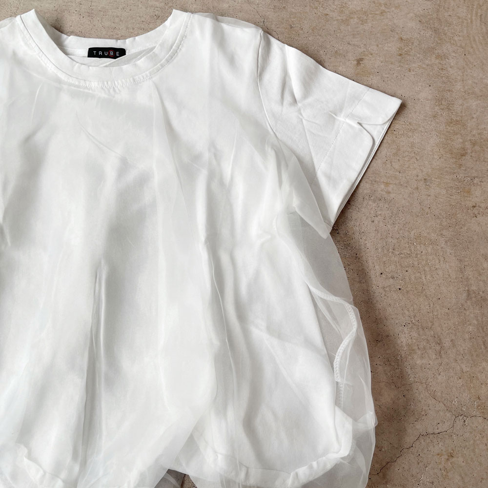 【重要/予約5月上旬入荷予定】 【メール便対応】　　スプリングセール！　『　インスタで大人気！　』 　ふんわりチュールフレアTシャツ