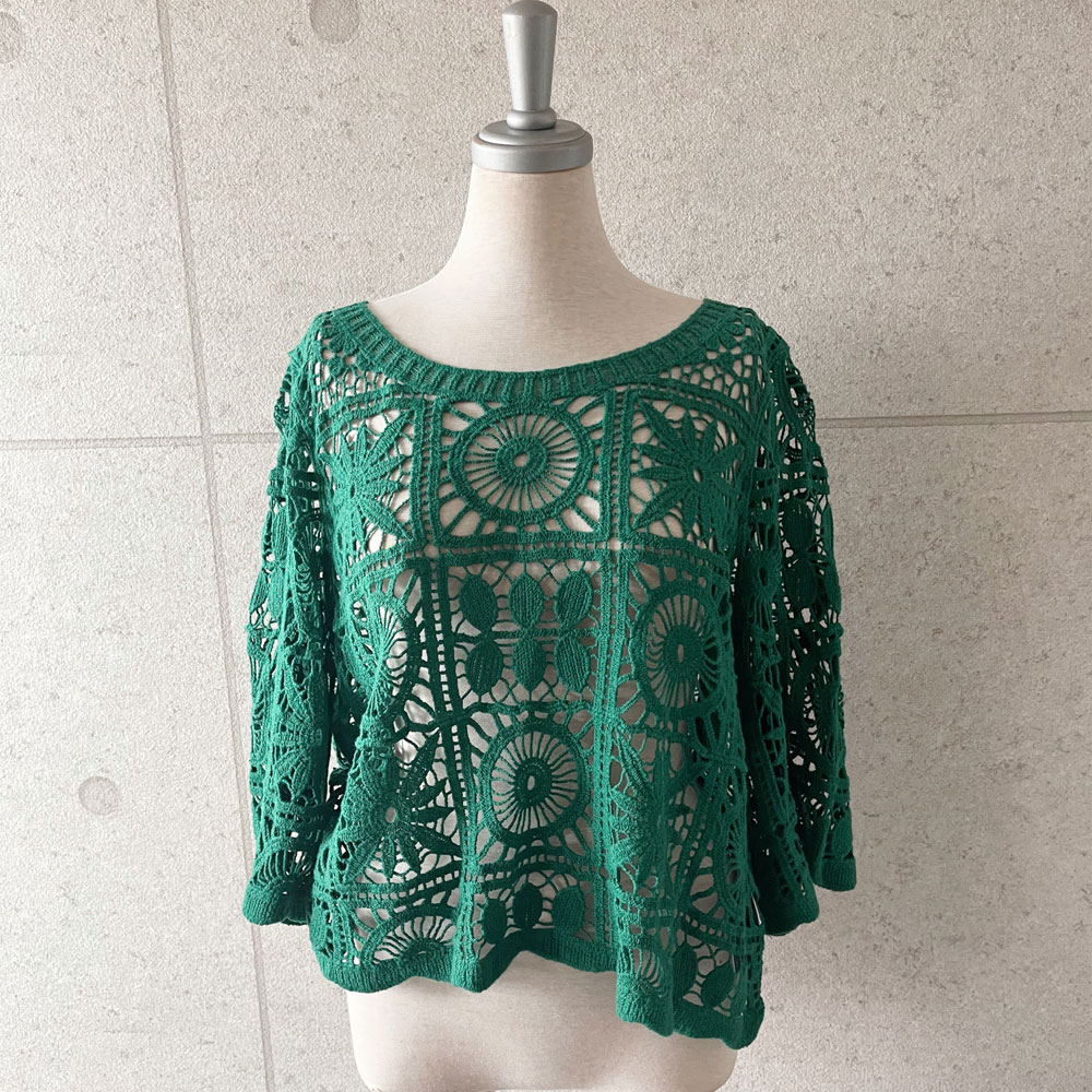 【重要/予約5月中旬入荷予定】 【メール便対応】   スプリングセール！　『　インスタで大人気！　』     サマーレース編み5分袖ニットトップス