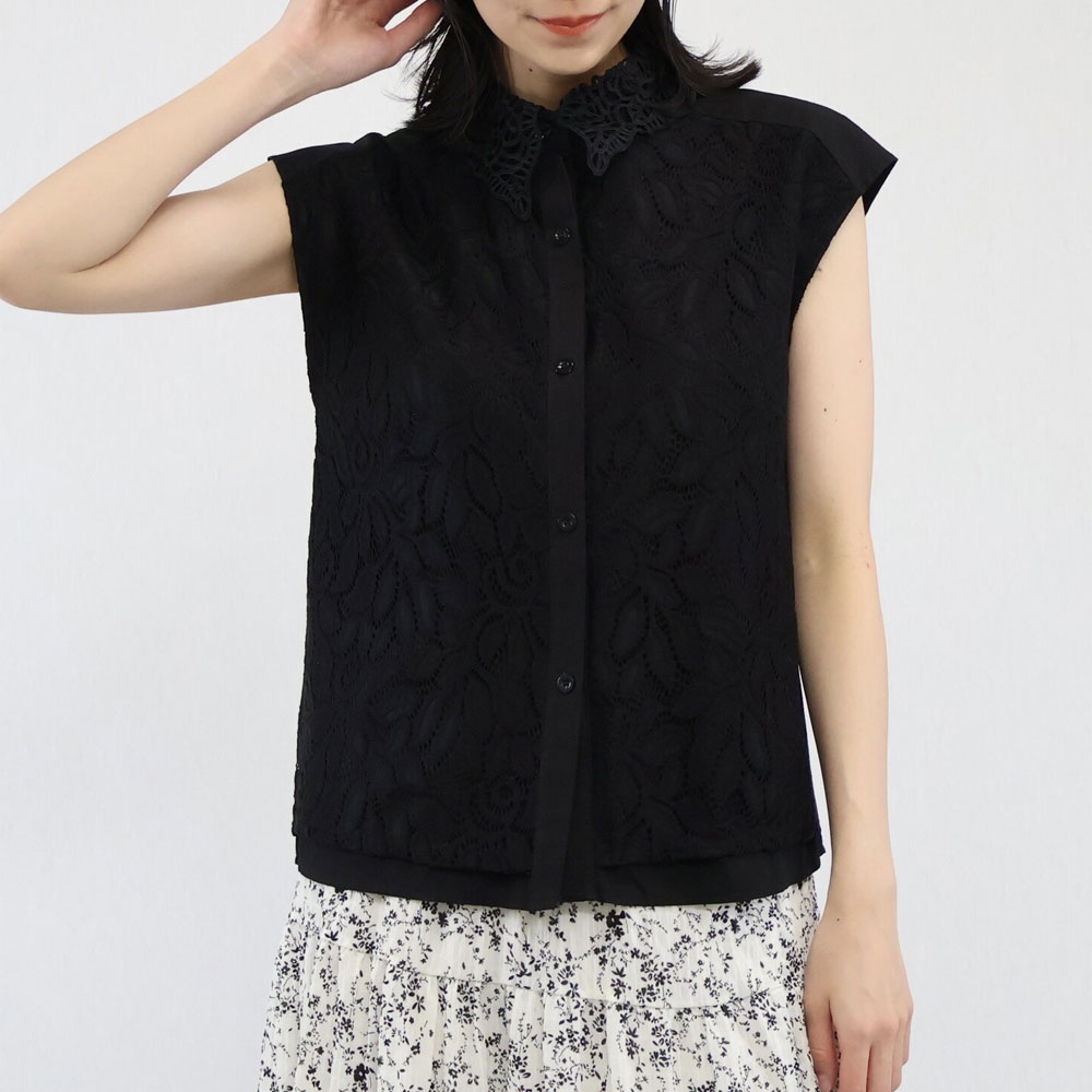 ラスト1着！　春の早割り　『　インスタで大人気！　』 　レース切り替えデザインノースリーブブラウス