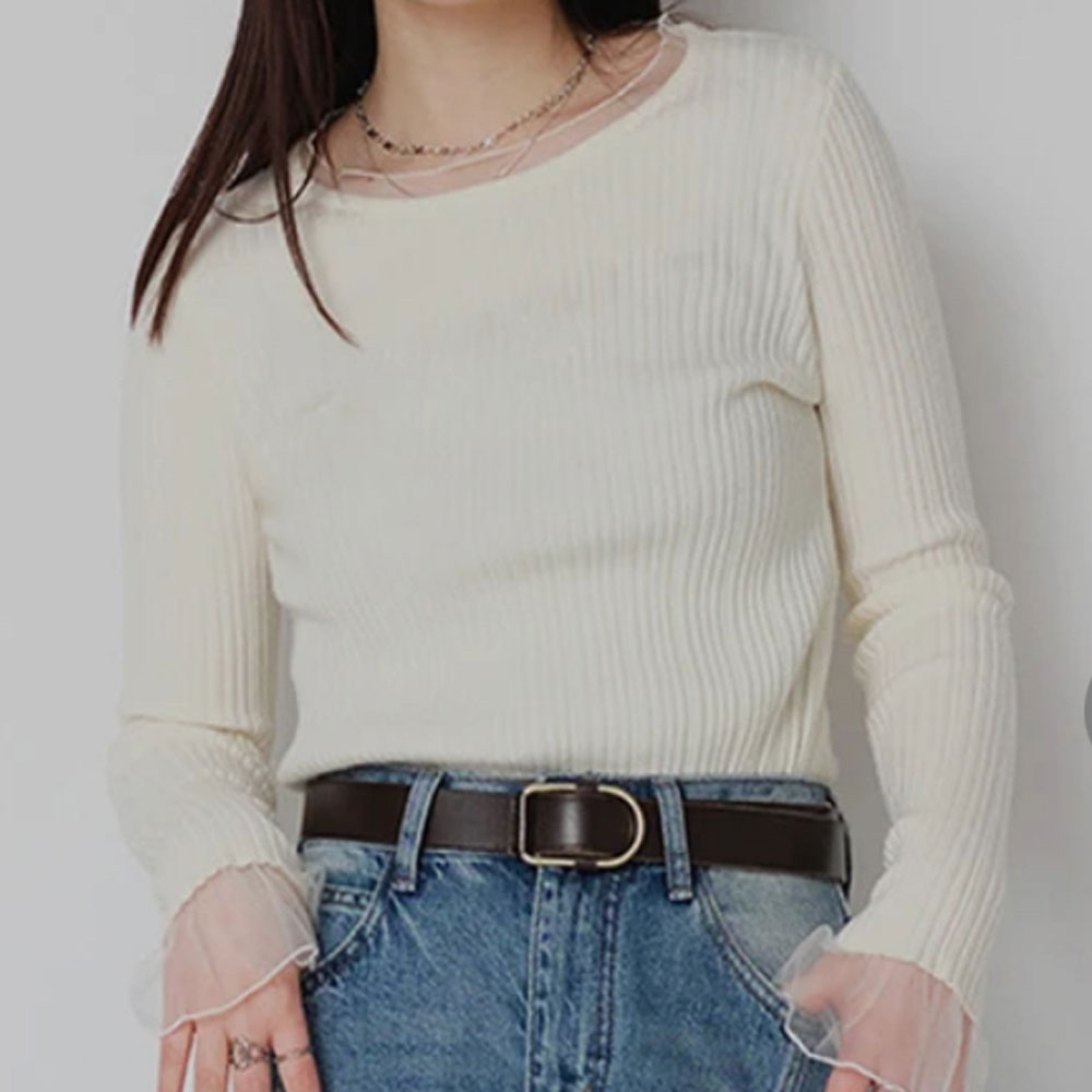 【3月上旬入荷予定】 春の早割り【メール便対応】【2026新作】チュール切替リブニットトップス