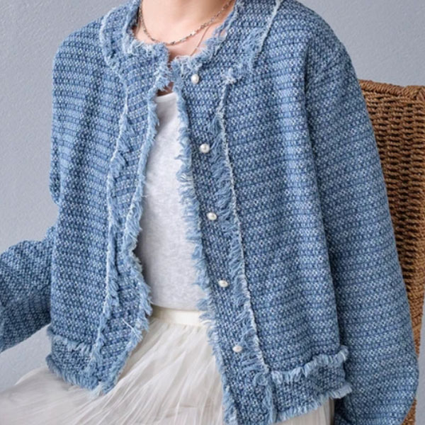 【4月中旬入荷予定】 春の早割り　【2026新作】ノーカラーフリンジデニムジャケット