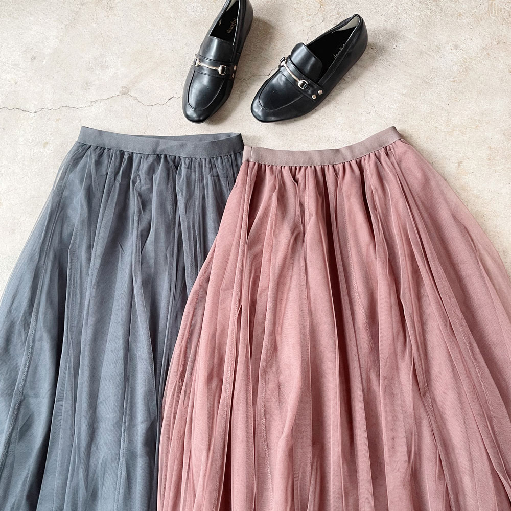 【3月上旬入荷予定】　 春の早割り　【2026新作商品】コーデに使ってるチュールスカートはコレ！　3段ボリュームチュールフレアスカート