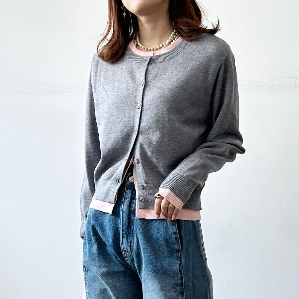 【4月下旬入荷予定】 春の早割り　クールクール配色レイヤードライクカーディガン