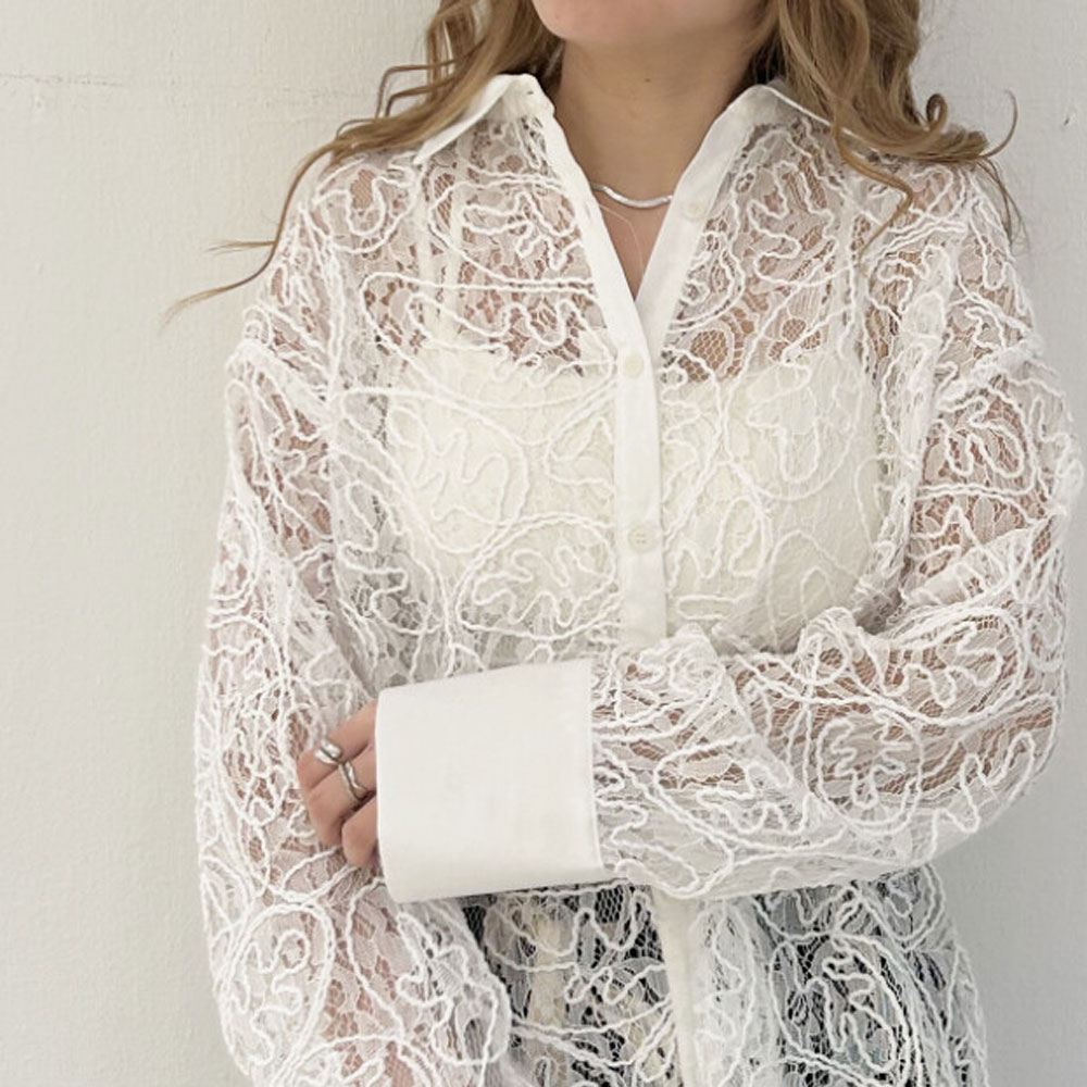 【4月下旬入荷予定】 春の早割り』　【メール便対応】　【2026新作】刺繍レースオーバーサイズシャツ