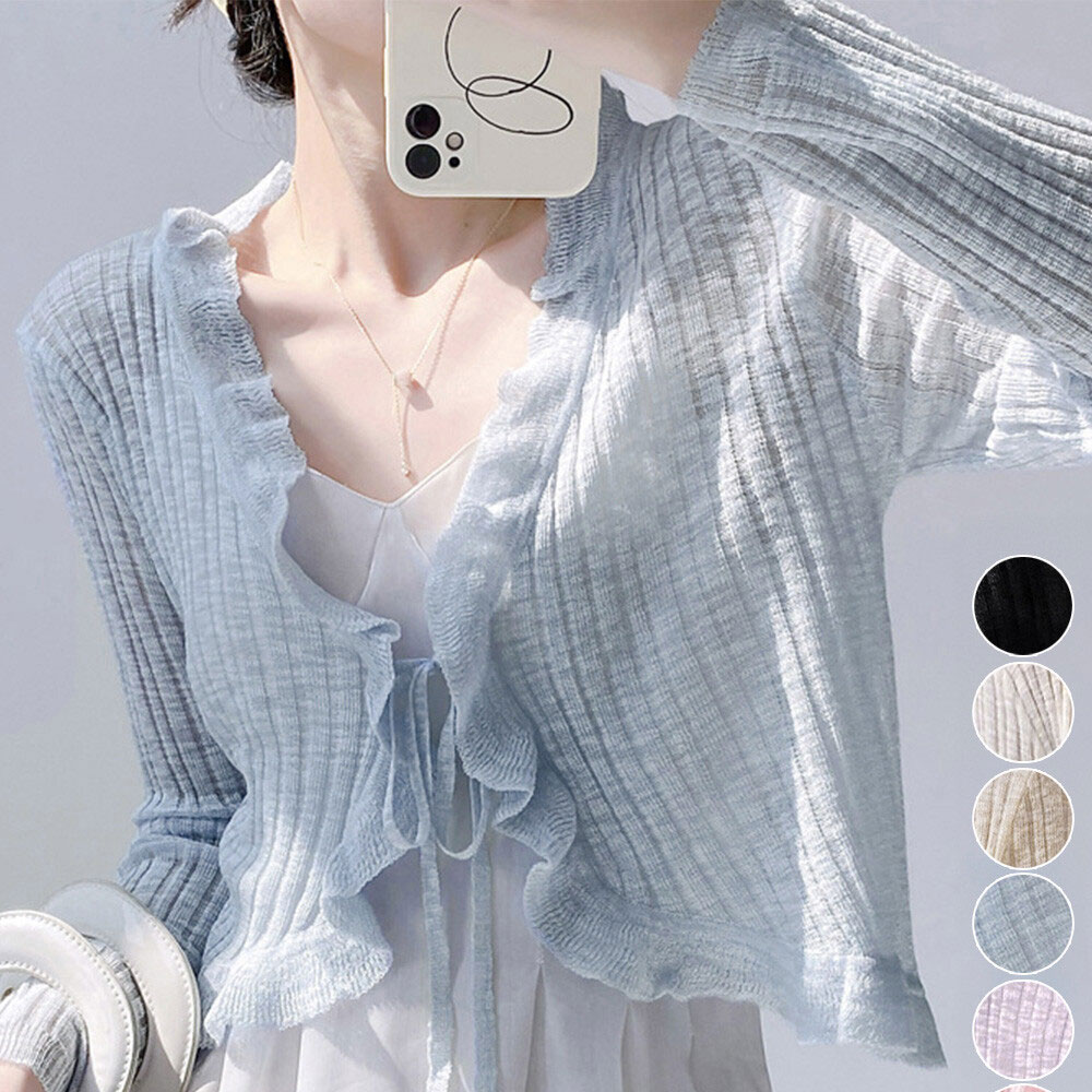 【4月下旬入荷予定】 春の早割り『　インスタサブ垢で大人気！　』　【メール便対応】　フリルボレロ 薄手ニットカーディガン