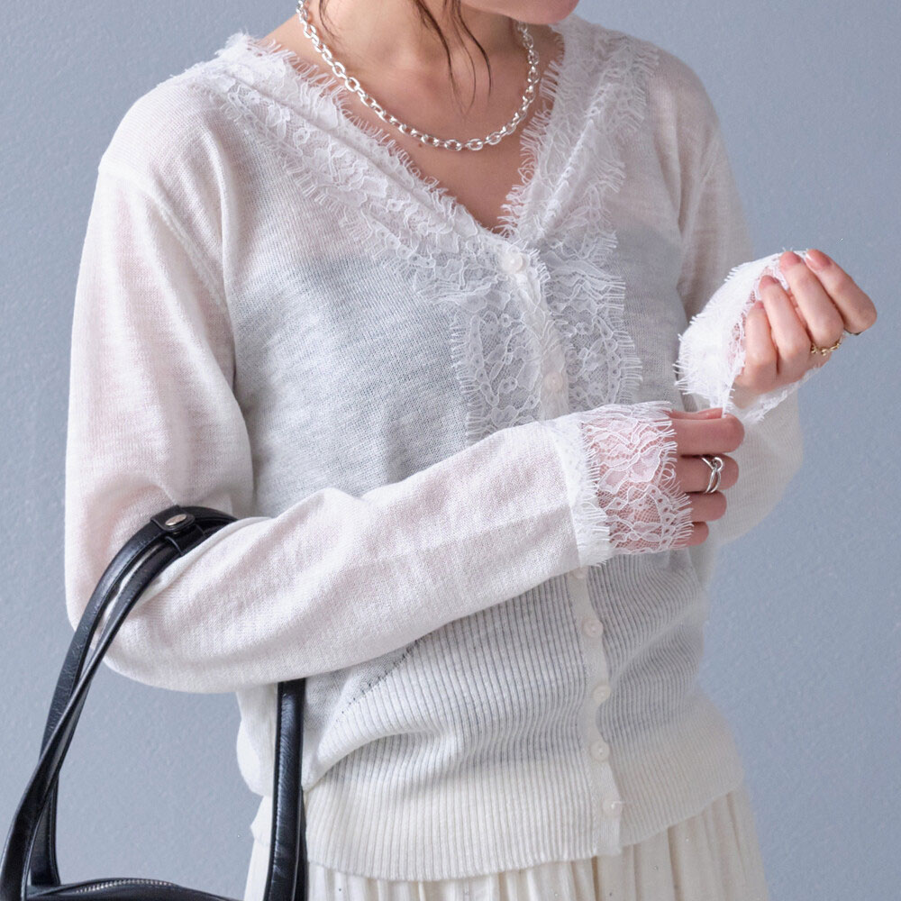 ラスト1着　 春の早割り【メール便対応】　【2026新作】レースニットシアーカーディガン