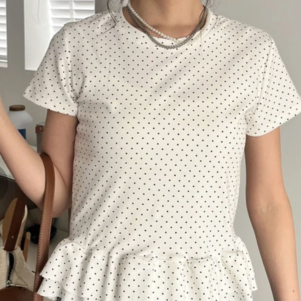 【4月下旬入荷予定】 春の早割り【メール便対応】『　インスタサブ垢で大人気！　』　【2026新作】ドット柄フリルTシャツ